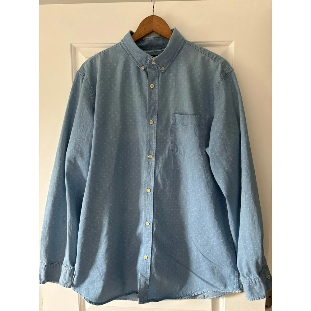 Banana Republic Button Down Shirt Mens XL Blue Print Grant Slim Fit Chambray